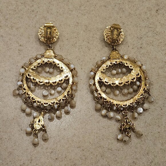 VINTAGE STATEMENT JOSE & MARIA BARRERA STONE CRYSTAL DANGLE CHANDELIER EARRINGS - Picture 6 of 14